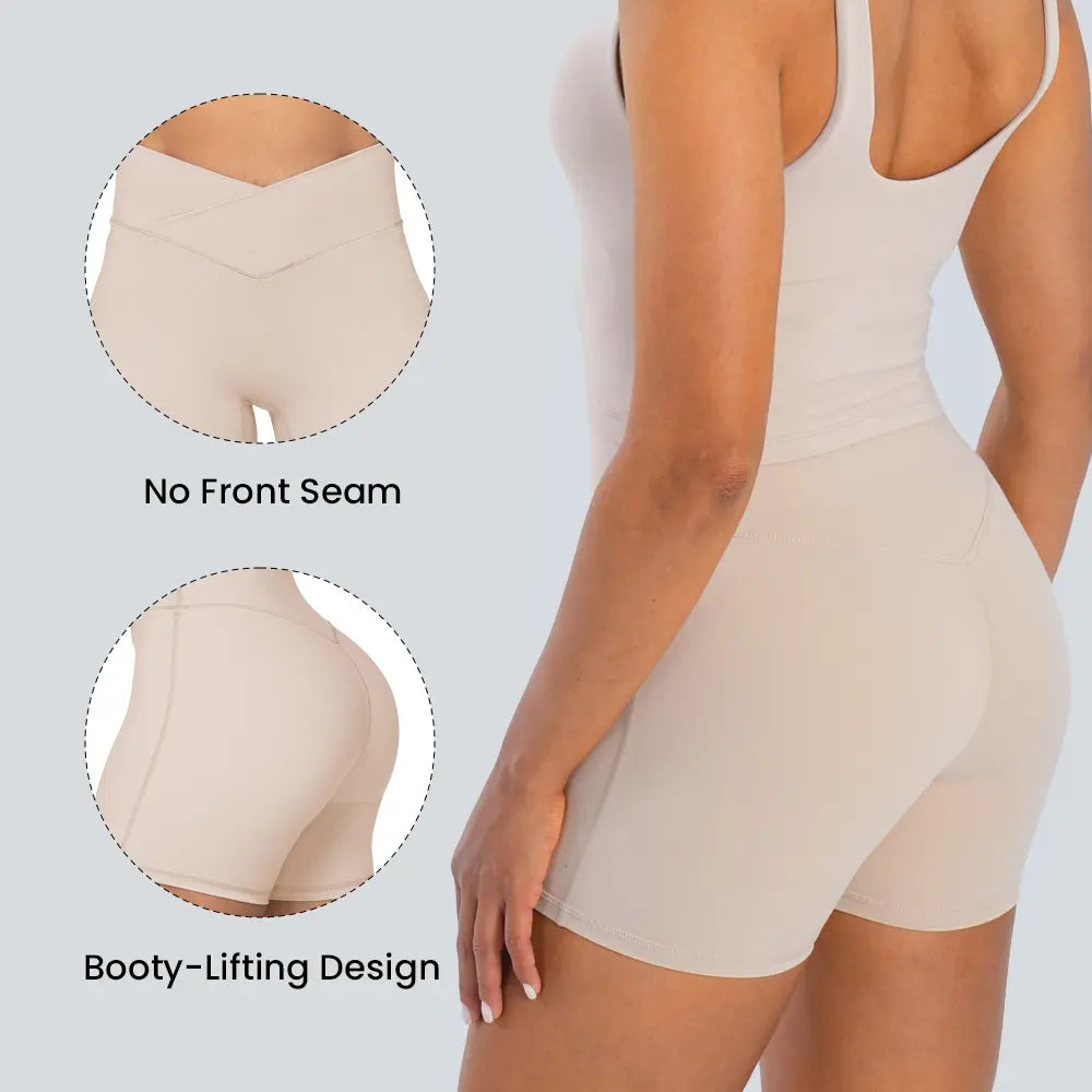 Sunzel Women's High-Waisted Soft Compression Gym Shorts - 4-Inch Seamless Design with Tummy Control and Butt Lifting Features, Crafted from Double Brushed Fabric for Summer Workouts