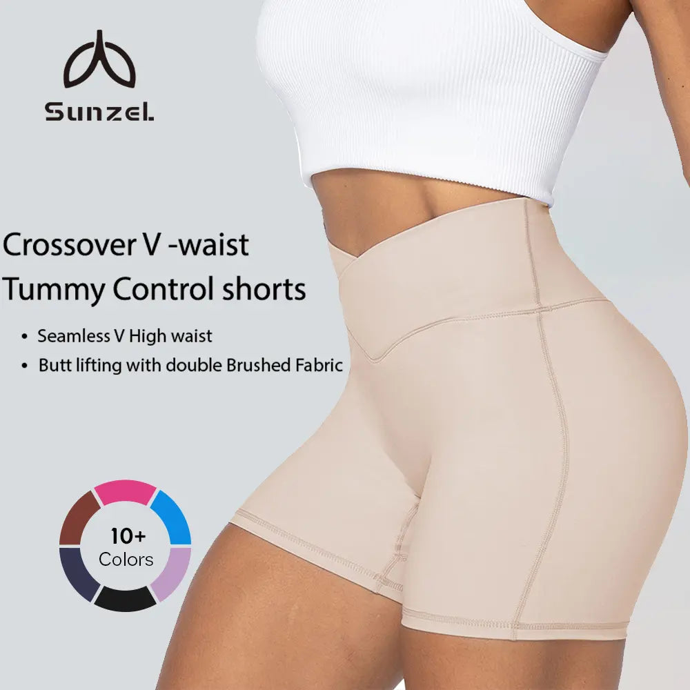 Sunzel Women's High-Waisted Soft Compression Gym Shorts - 4-Inch Seamless Design with Tummy Control and Butt Lifting Features, Crafted from Double Brushed Fabric for Summer Workouts