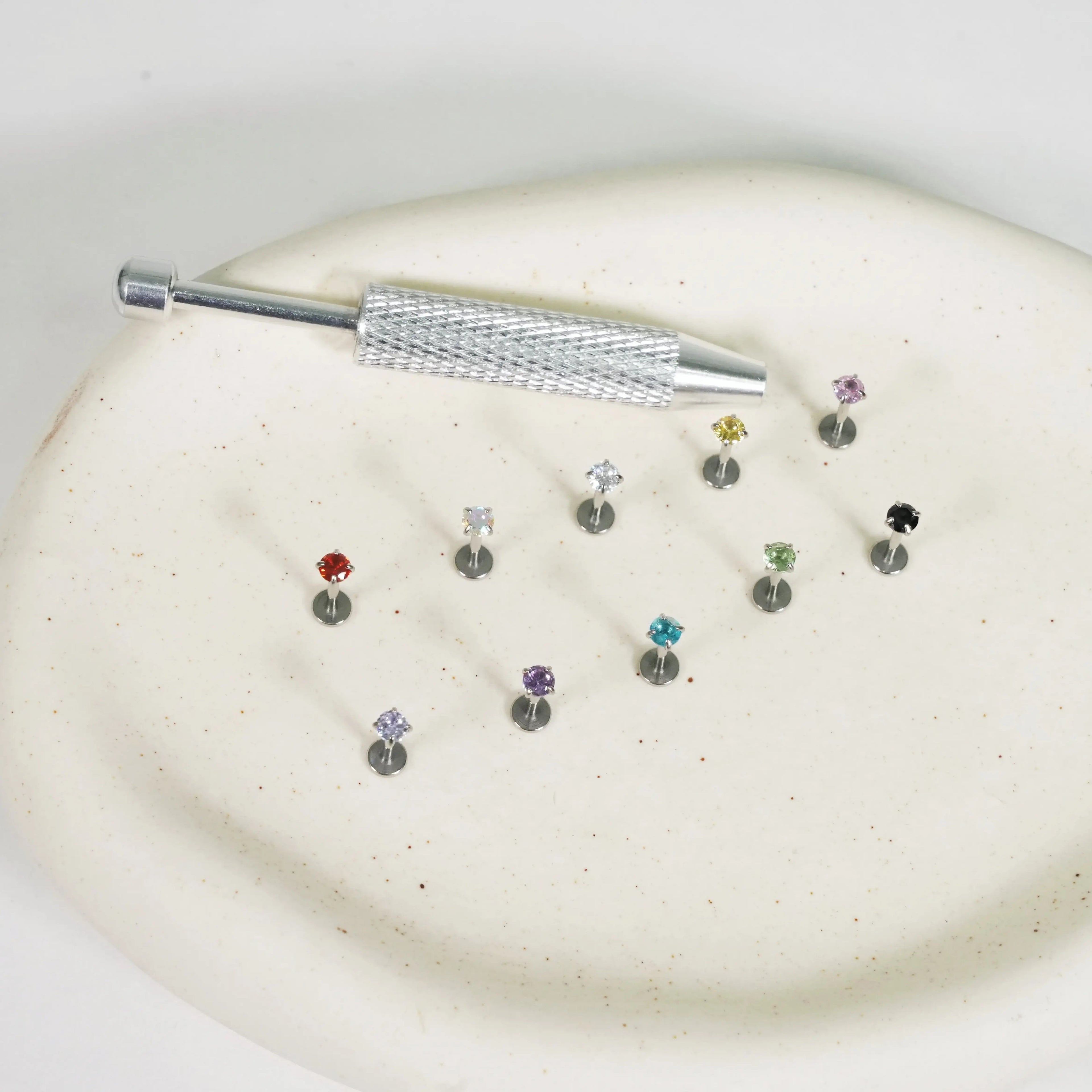 18G Internally Threaded Gem Nose Rings with Free Ball Holder - Set of 10, 1.0mm Thickness, 8mm Length, Assorted Colors