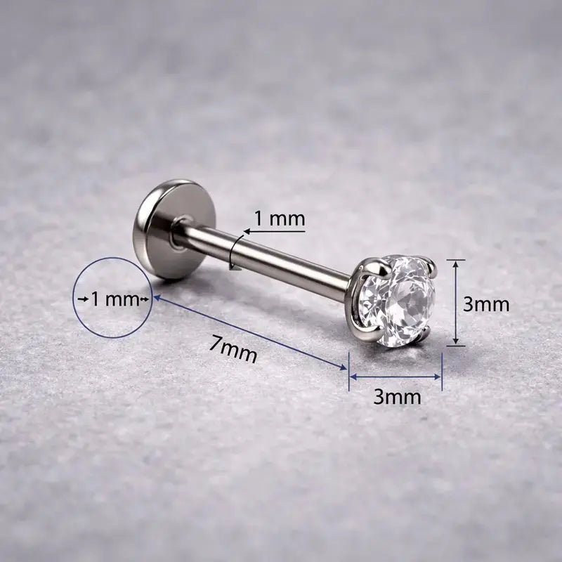 18G Internally Threaded Gem Nose Rings with Free Ball Holder - Set of 10, 1.0mm Thickness, 8mm Length, Assorted Colors