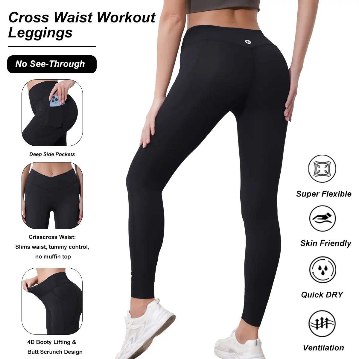 High-Waisted Stretchable Yoga Pants for Women - Athletic Leggings with Pockets for Yoga, Running, and Outdoor Activities