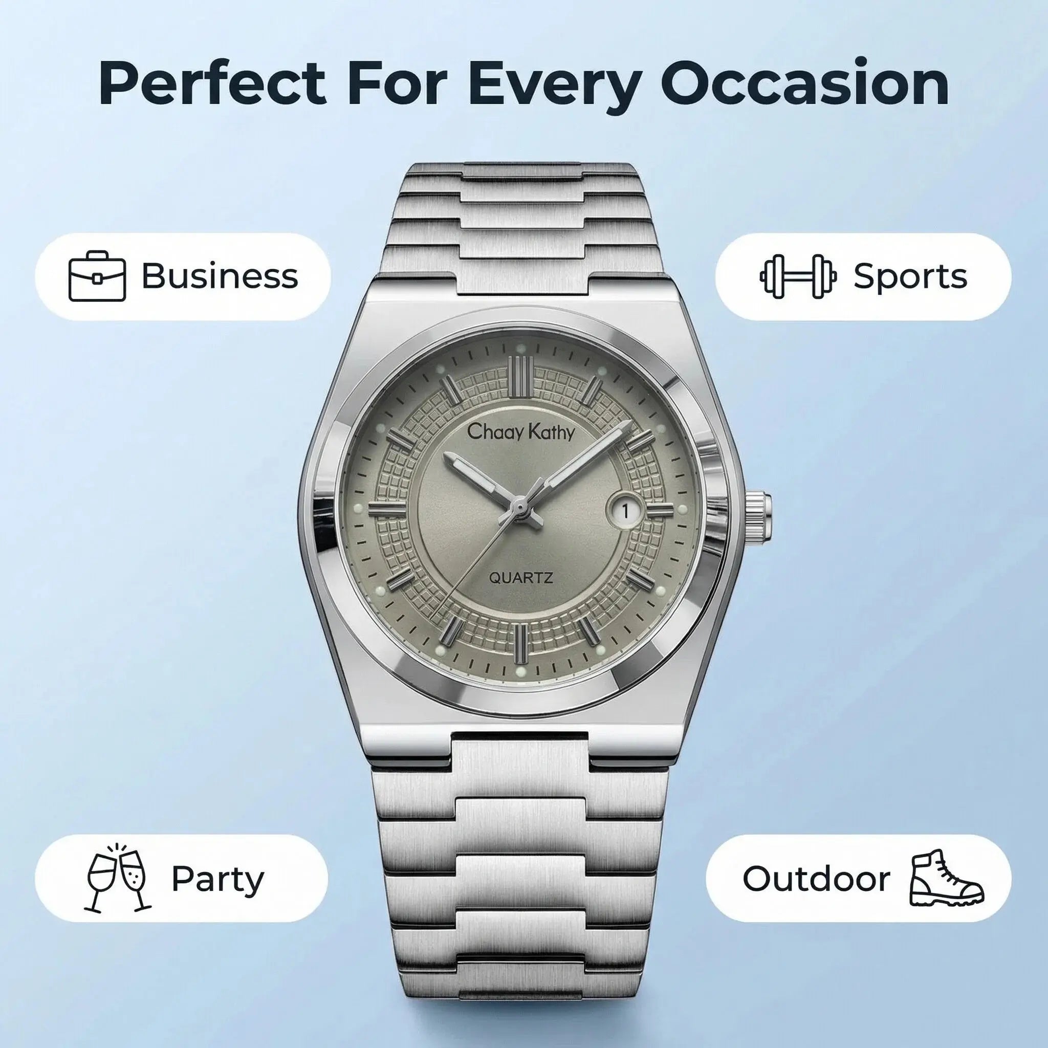 Men's Water-Resistant Analog Quartz Watch with Luminous Round Dial - Elegant and Versatile Timepiece for Any Occasion - Comes with Gift Box