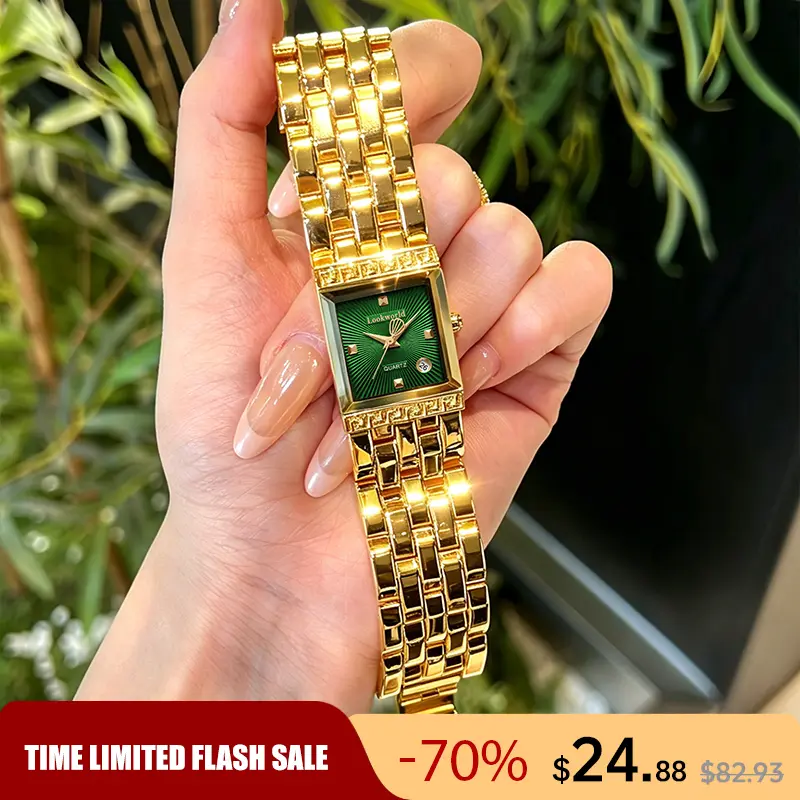 Reloj cuadrado dorado para mujer