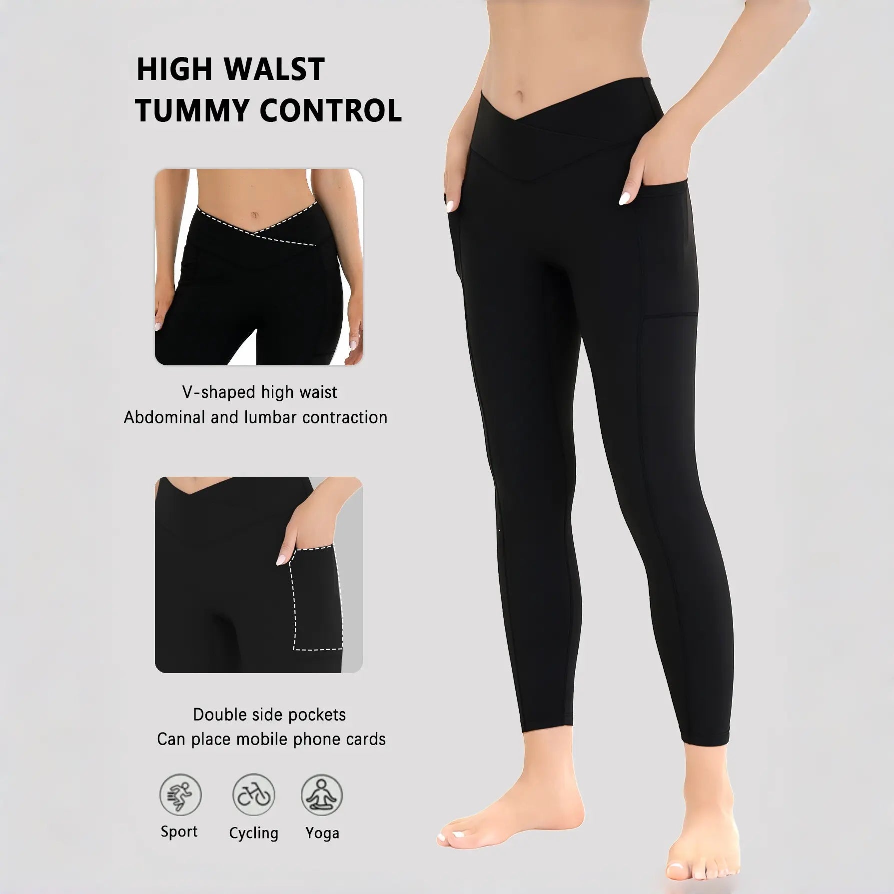 High-Waisted Stretchable Yoga Pants for Women - Athletic Leggings with Pockets for Yoga, Running, and Outdoor Activities