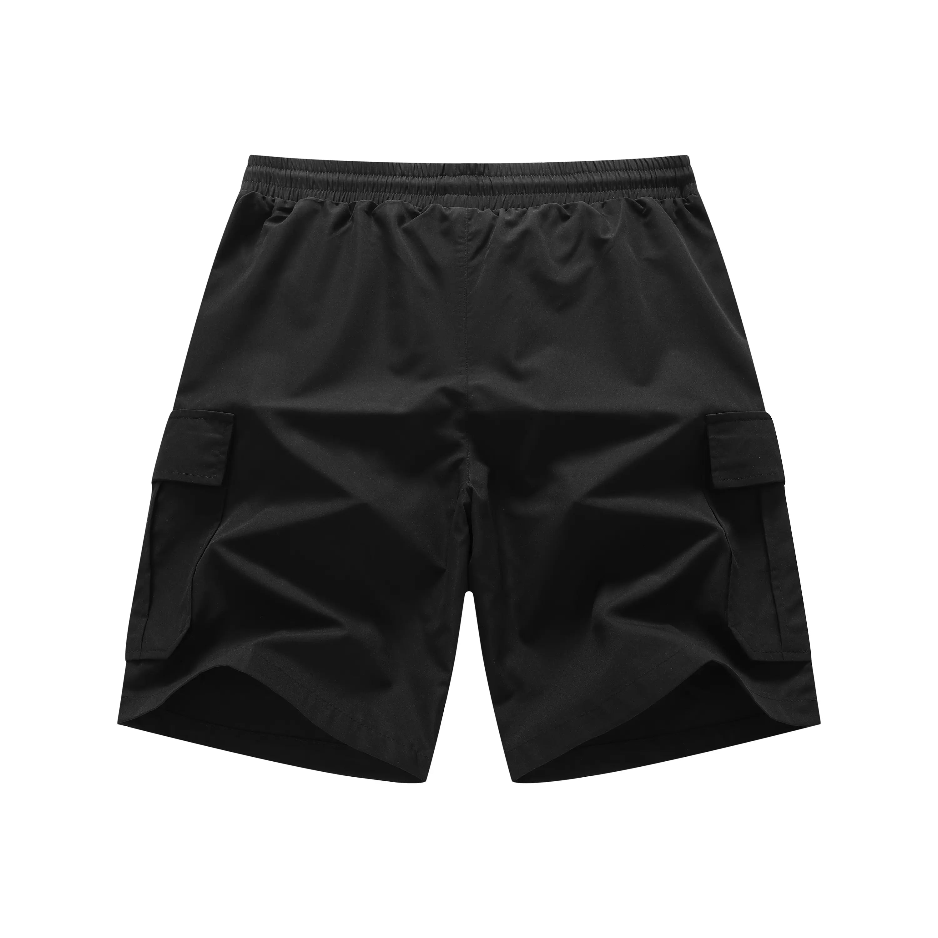Men's Beige Multi-Pocket Cargo Shorts Three-Piece Streetwear Set - Comfortable and Stylish for Casual Wear and Sports