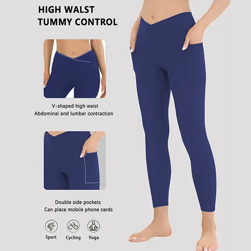 High-Waisted Stretchable Yoga Pants for Women - Athletic Leggings with Pockets for Yoga, Running, and Outdoor Activities